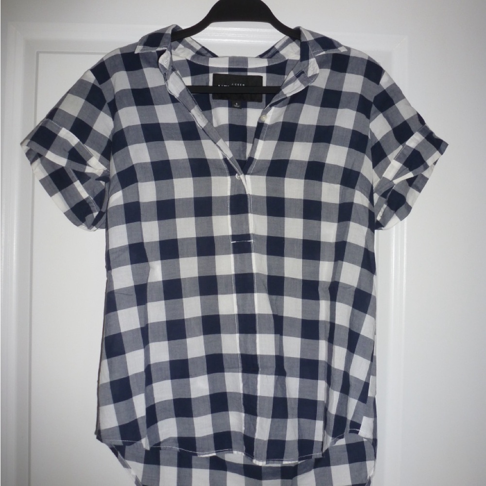 J Crew Navy and White Plaid Button Down Shirt